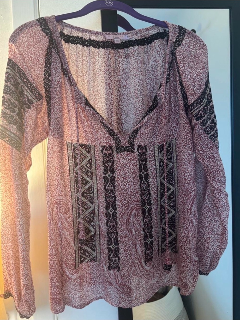 Calypso St. Barth Pink Paisley Printed V-Neck Tunic with Black Trim